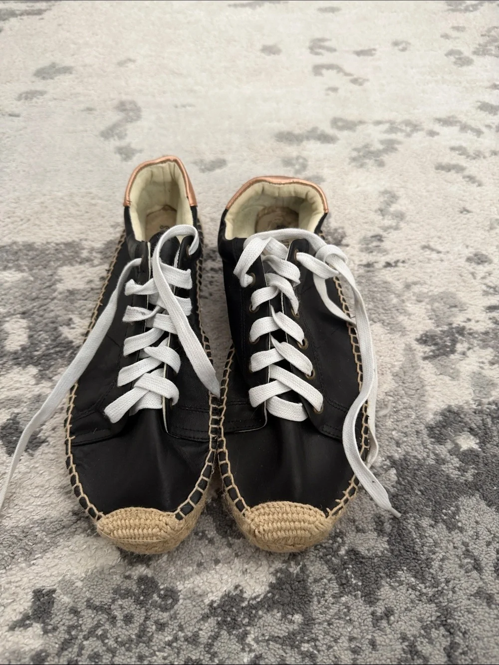 Soludos Black leather Espadrille-Style Lace-Up Sneakers